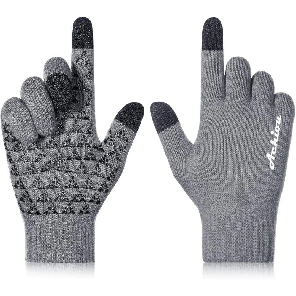 Women's Frost Gray Upgraded Touch Screen Thermal Soft Knit Lining Winter Gloves